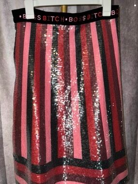 Boss B. Striped Sequin Asymmetrical Skirt - Pink & Red